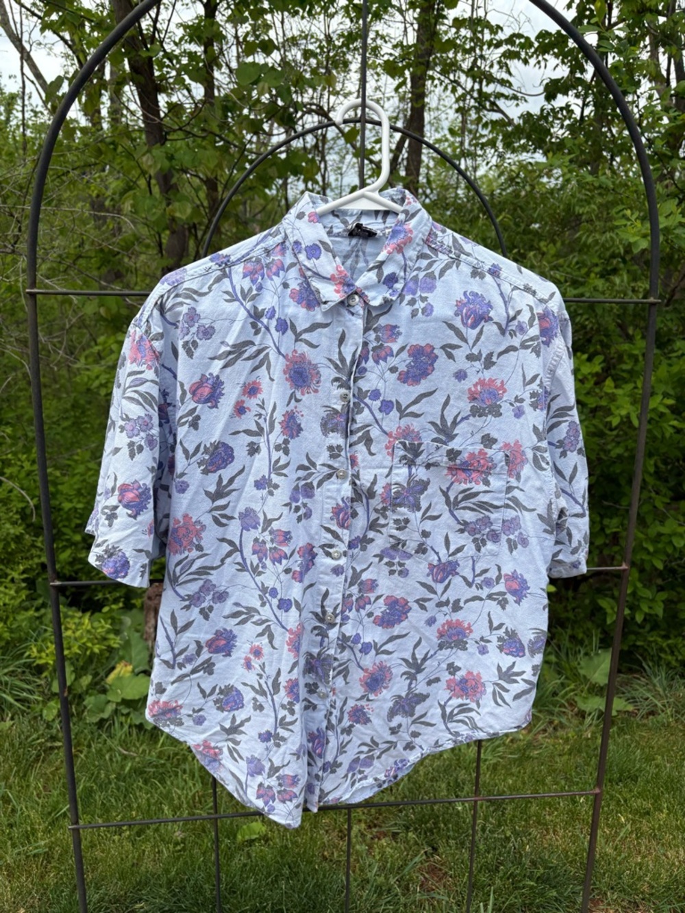 Vintage Details Floral Button-Down Short Sleeve Shirt Women's Large 100% Cotton - Picture 4 of 14